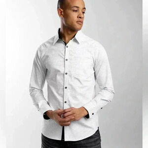 J.B. Holt Striped Standard Stretch Long Sleeve Button Up Shirt-White/Black- SZ-S